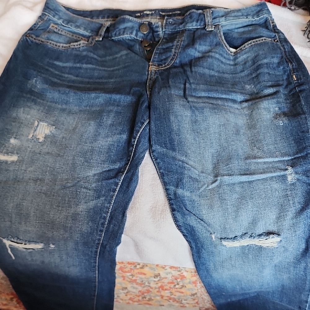 Old Navy Blue Boyfriend Jeans with Distressed Fading